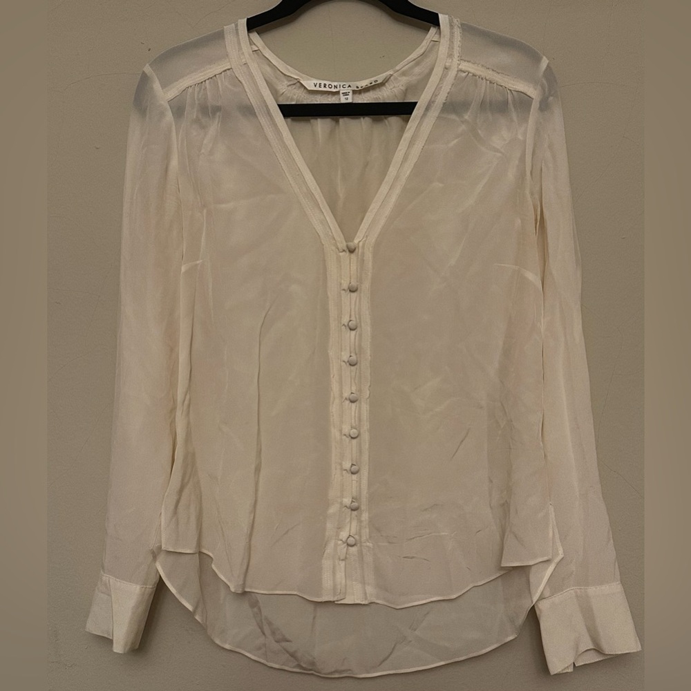 Veronica Beard Off White V-Neck Blouse